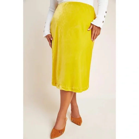 Maeve x Anthropologie Kelly Velvet Yellow Gold Midi Skirt - Picture 2 of 7